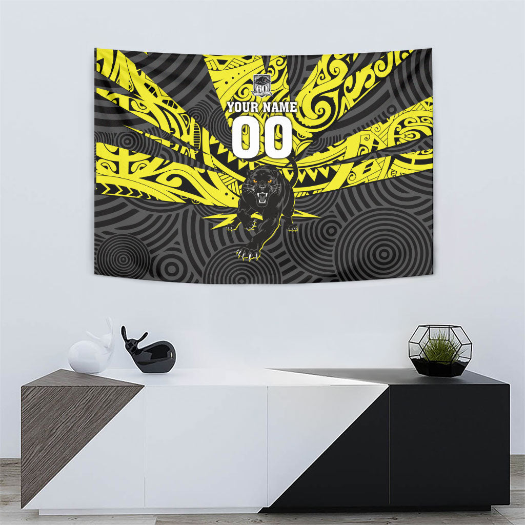 Custom Panthers Rugby 60th Anniversary Tapestry Penrith Polynesian Tribal Pattern - Traditional Tattoo