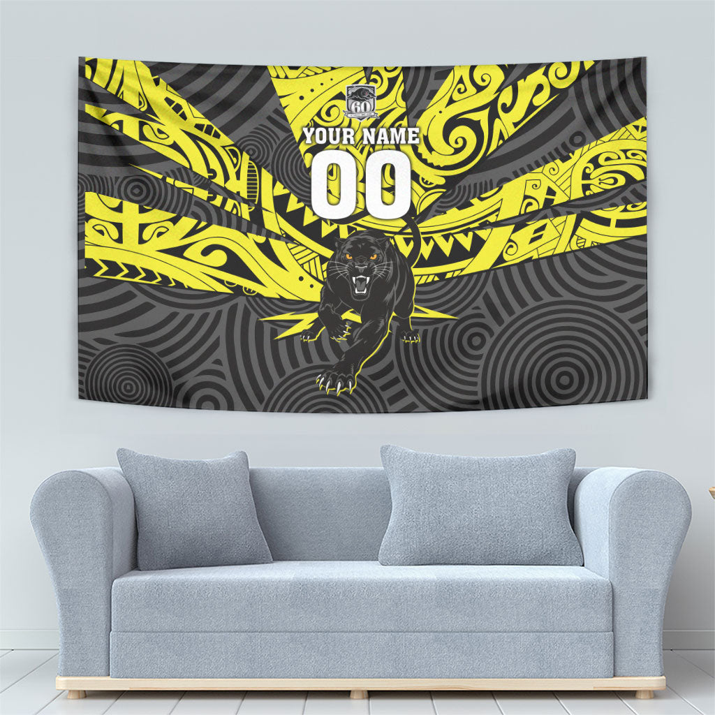 Custom Panthers Rugby 60th Anniversary Tapestry Penrith Polynesian Tribal Pattern - Traditional Tattoo