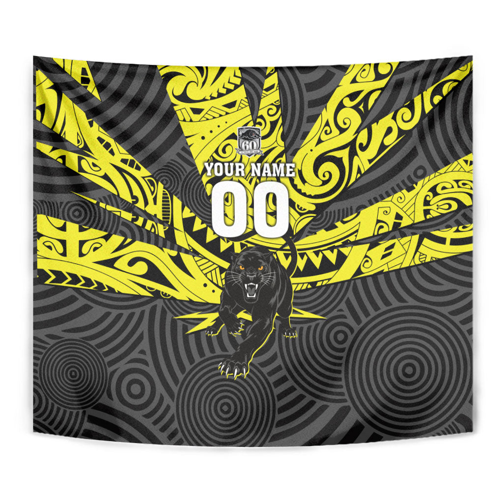 Custom Panthers Rugby 60th Anniversary Tapestry Penrith Polynesian Tribal Pattern - Traditional Tattoo