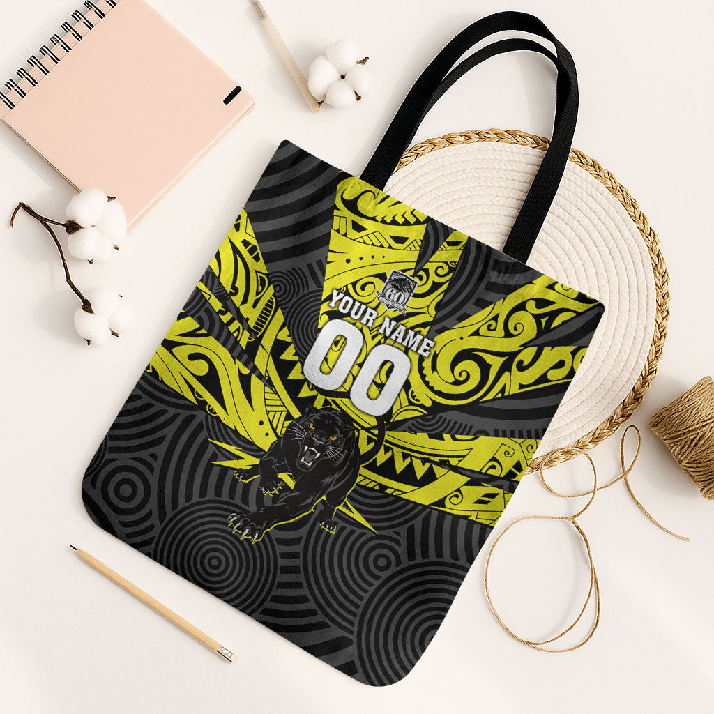 Custom Panthers Rugby 60th Anniversary Tote Bag Penrith Polynesian Tribal Pattern - Traditional Tattoo