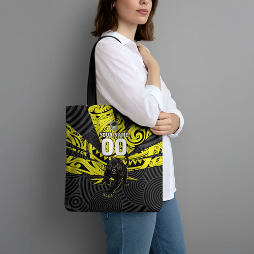 Custom Panthers Rugby 60th Anniversary Tote Bag Penrith Polynesian Tribal Pattern - Traditional Tattoo