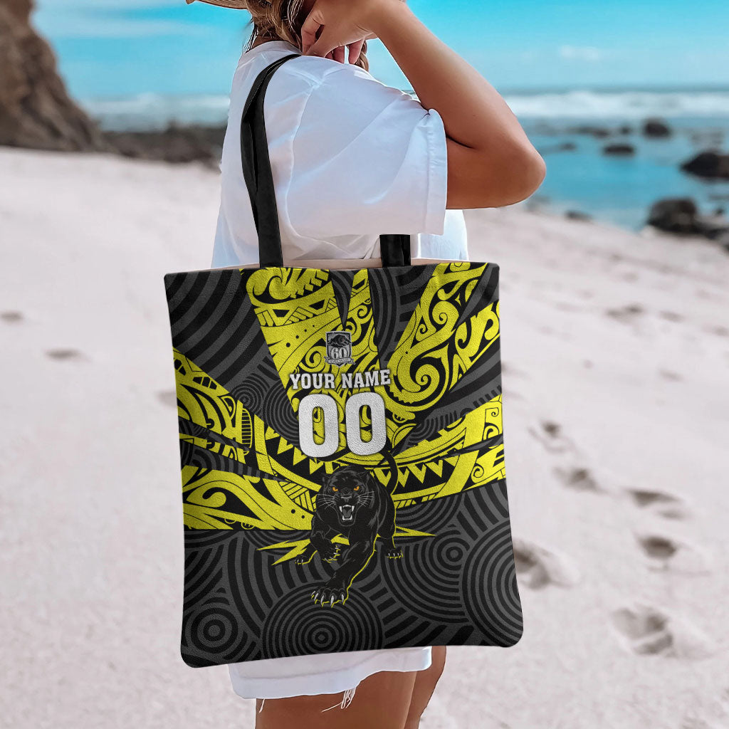 Custom Panthers Rugby 60th Anniversary Tote Bag Penrith Polynesian Tribal Pattern - Traditional Tattoo