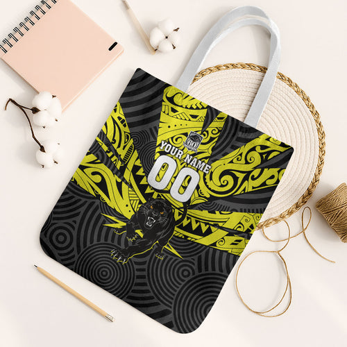 Custom Panthers Rugby 60th Anniversary Tote Bag Penrith Polynesian Tribal Pattern - Traditional Tattoo