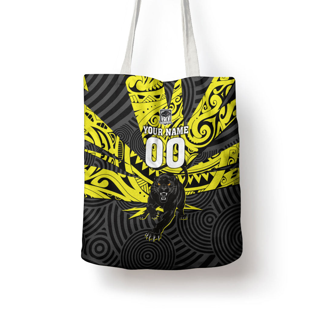 Custom Panthers Rugby 60th Anniversary Tote Bag Penrith Polynesian Tribal Pattern - Traditional Tattoo
