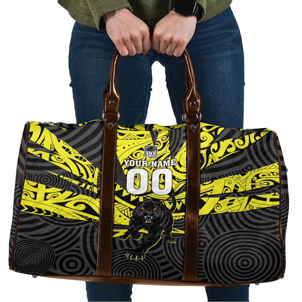 Custom Panthers Rugby 60th Anniversary Travel Bag Penrith Polynesian Tribal Pattern - Traditional Tattoo