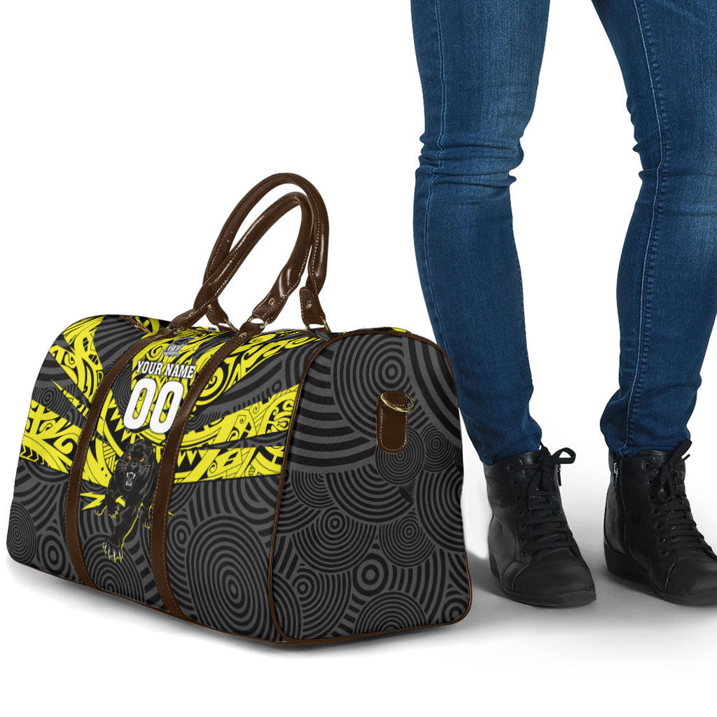 Custom Panthers Rugby 60th Anniversary Travel Bag Penrith Polynesian Tribal Pattern - Traditional Tattoo