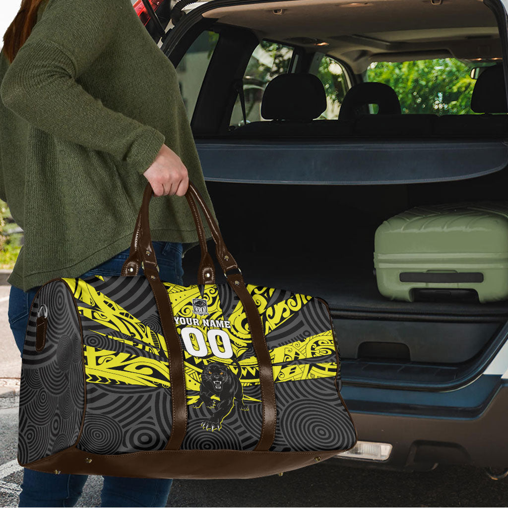 Custom Panthers Rugby 60th Anniversary Travel Bag Penrith Polynesian Tribal Pattern - Traditional Tattoo
