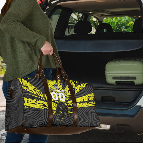 Custom Panthers Rugby 60th Anniversary Travel Bag Penrith Polynesian Tribal Pattern - Traditional Tattoo