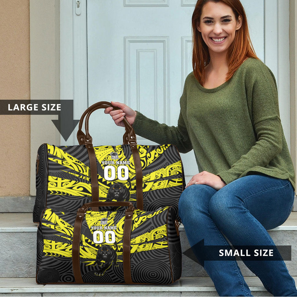Custom Panthers Rugby 60th Anniversary Travel Bag Penrith Polynesian Tribal Pattern - Traditional Tattoo