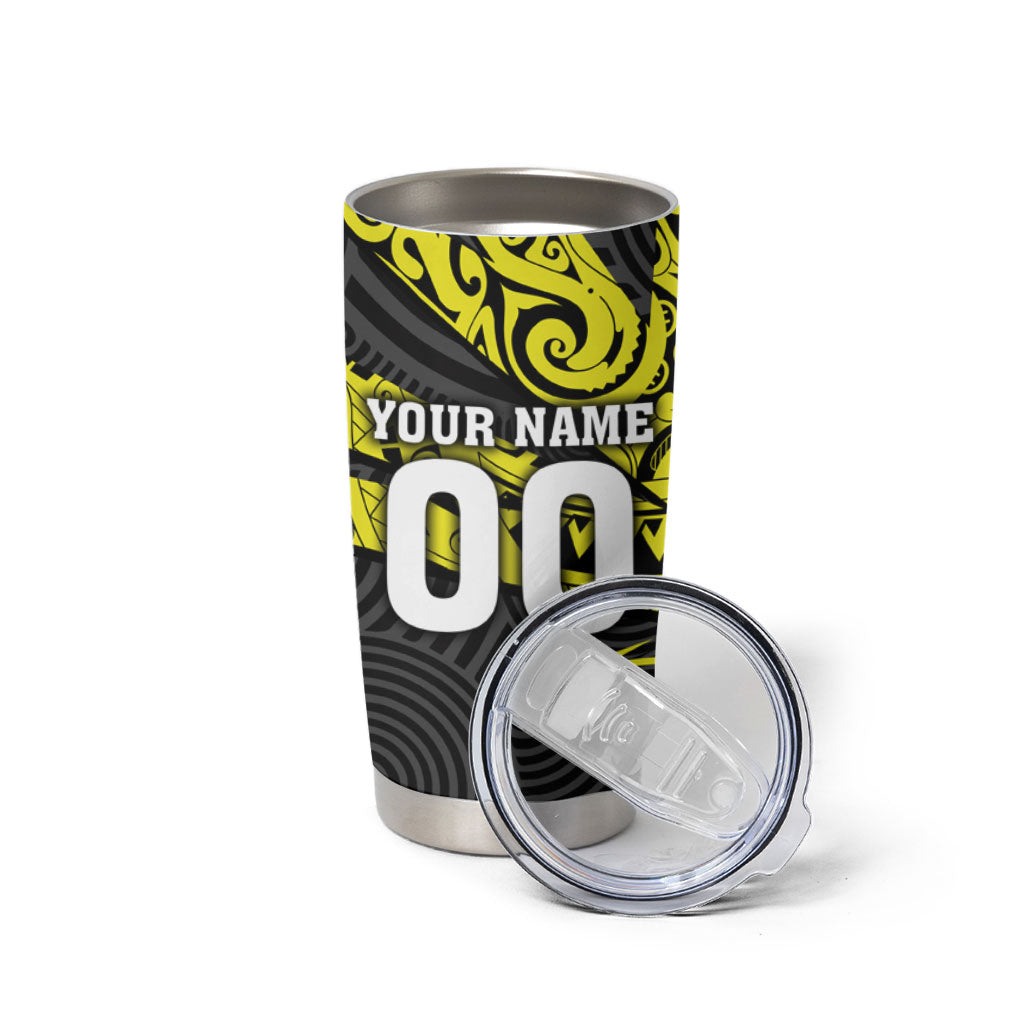 Custom Panthers Rugby 60th Anniversary Tumbler Cup Penrith Polynesian Tribal Pattern - Traditional Tattoo