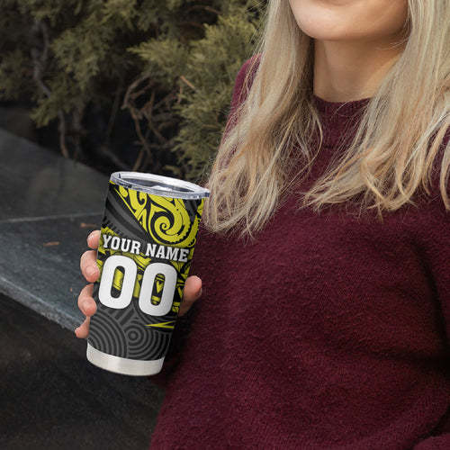 Custom Panthers Rugby 60th Anniversary Tumbler Cup Penrith Polynesian Tribal Pattern - Traditional Tattoo