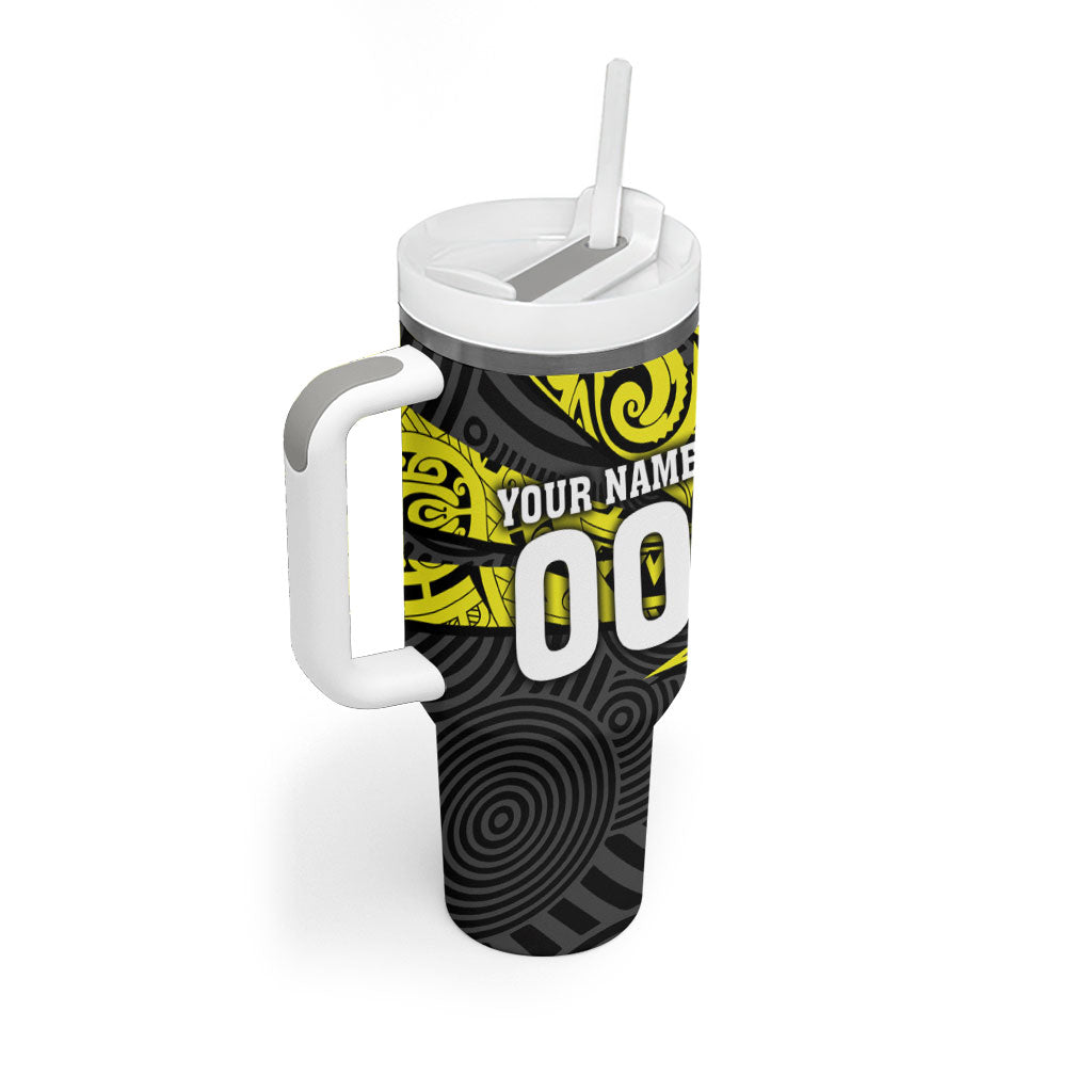 Custom Panthers Rugby 60th Anniversary Tumbler With Handle Penrith Polynesian Tribal Pattern - Traditional Tattoo