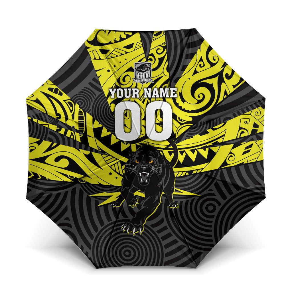 Custom Panthers Rugby 60th Anniversary Umbrella Penrith Polynesian Tribal Pattern - Traditional Tattoo