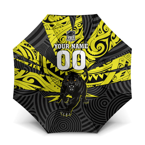 Custom Panthers Rugby 60th Anniversary Umbrella Penrith Polynesian Tribal Pattern - Traditional Tattoo