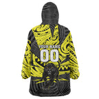Custom Panthers Rugby 60th Anniversary Wearable Blanket Hoodie Penrith Polynesian Tribal Pattern - Traditional Tattoo
