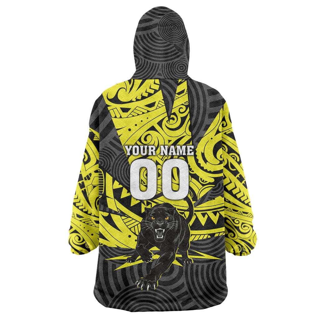 Custom Panthers Rugby 60th Anniversary Wearable Blanket Hoodie Penrith Polynesian Tribal Pattern - Traditional Tattoo