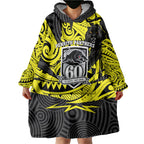 Custom Panthers Rugby 60th Anniversary Wearable Blanket Hoodie Penrith Polynesian Tribal Pattern - Traditional Tattoo