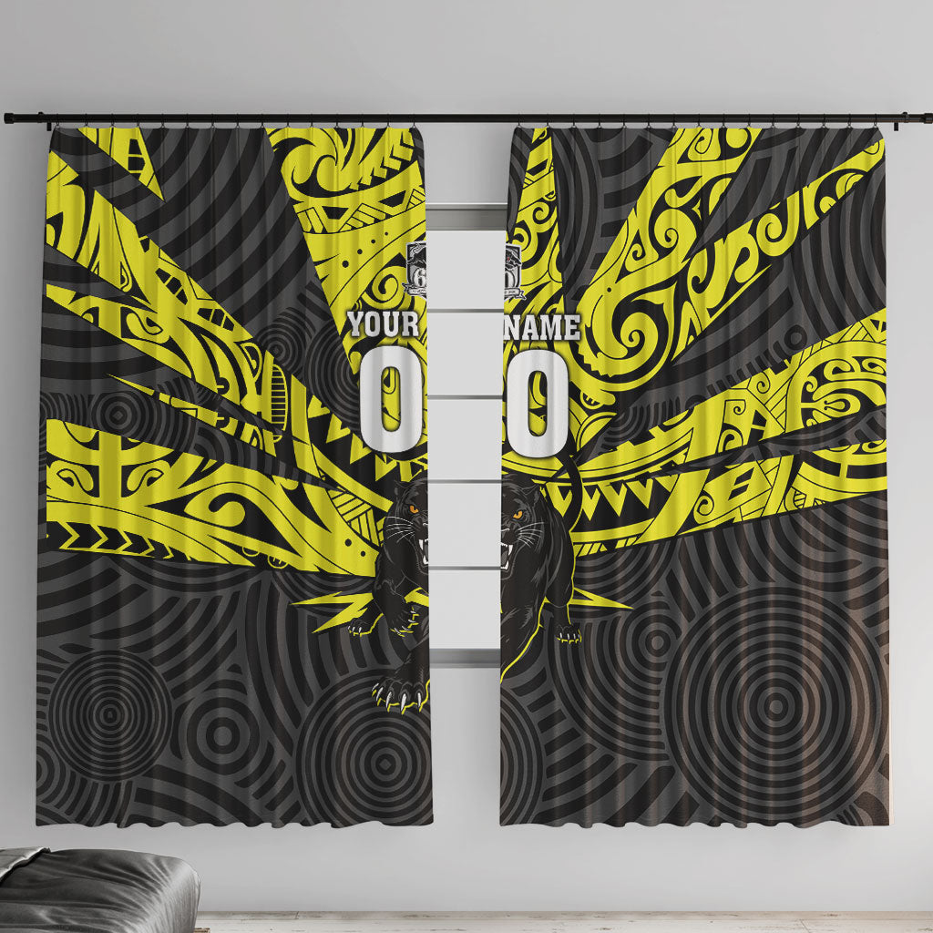 Custom Panthers Rugby 60th Anniversary Window Curtain Penrith Polynesian Tribal Pattern - Traditional Tattoo
