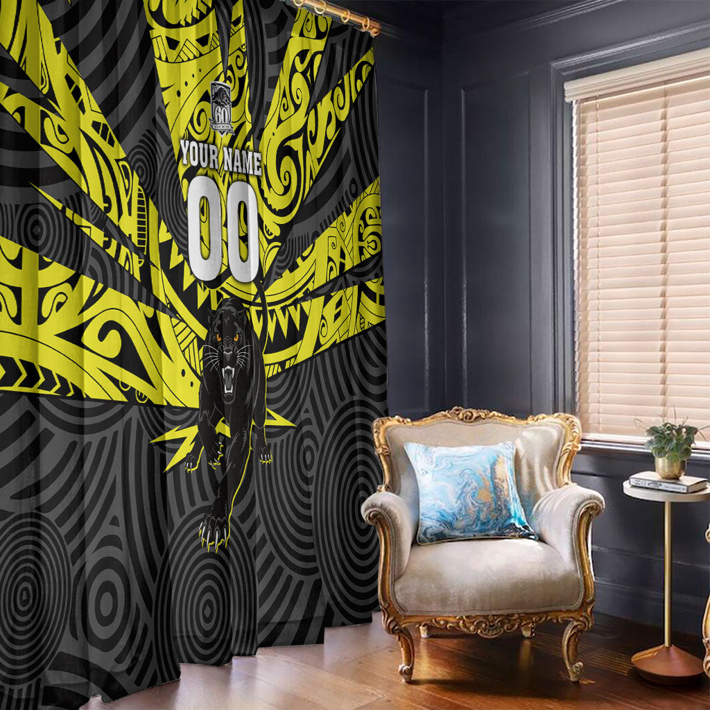 Custom Panthers Rugby 60th Anniversary Window Curtain Penrith Polynesian Tribal Pattern - Traditional Tattoo