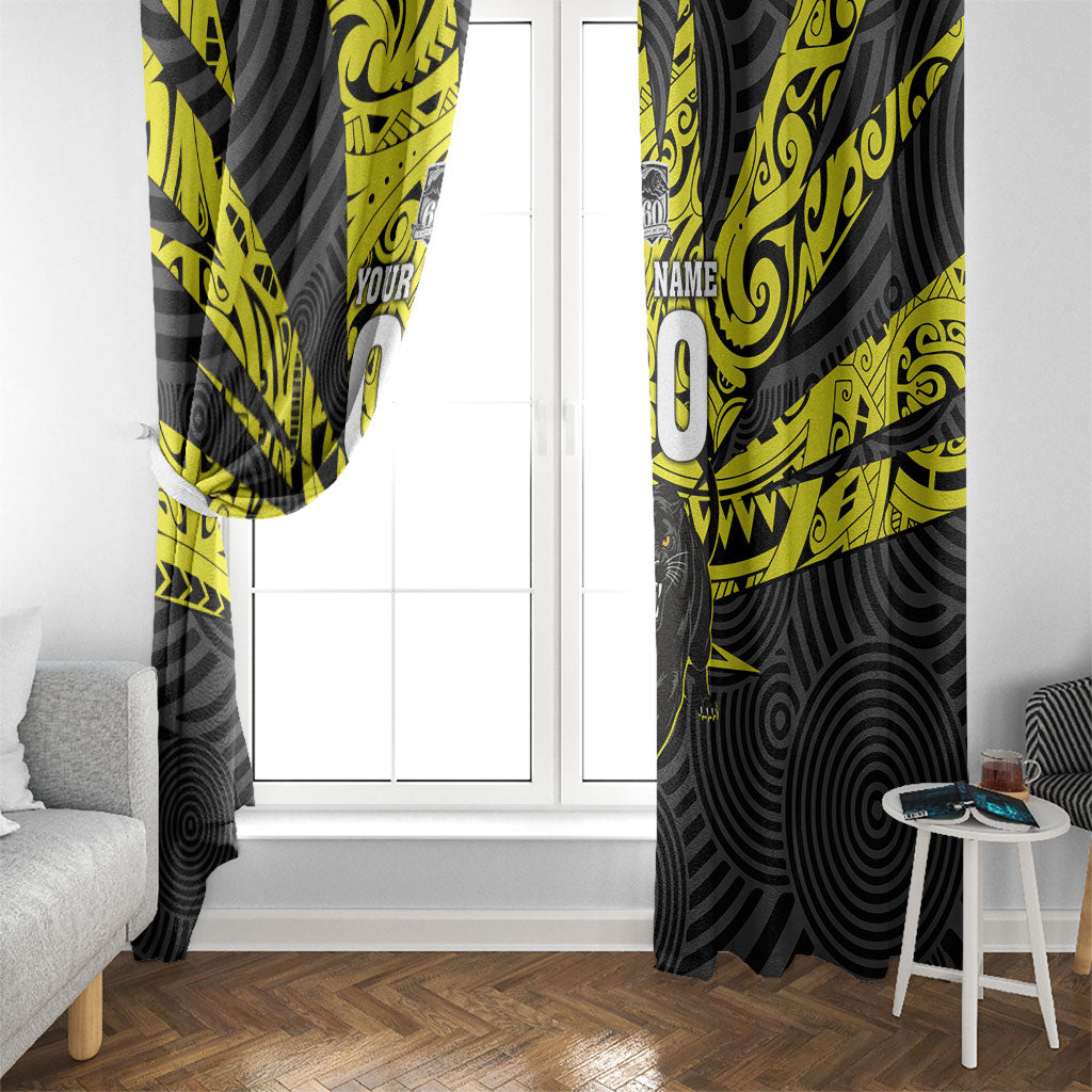 Custom Panthers Rugby 60th Anniversary Window Curtain Penrith Polynesian Tribal Pattern - Traditional Tattoo