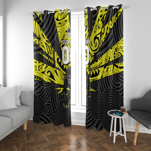 Custom Panthers Rugby 60th Anniversary Window Curtain Penrith Polynesian Tribal Pattern - Traditional Tattoo