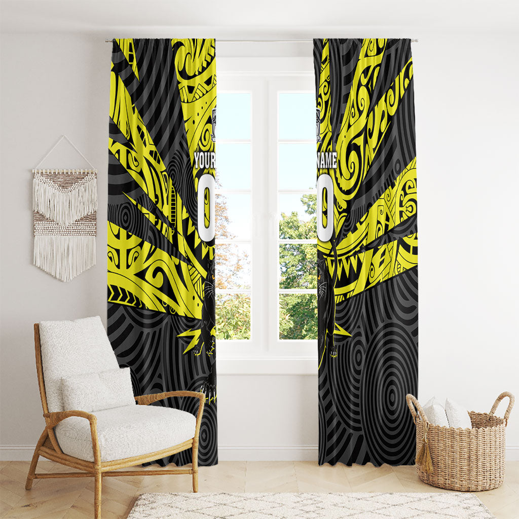 Custom Panthers Rugby 60th Anniversary Window Curtain Penrith Polynesian Tribal Pattern - Traditional Tattoo