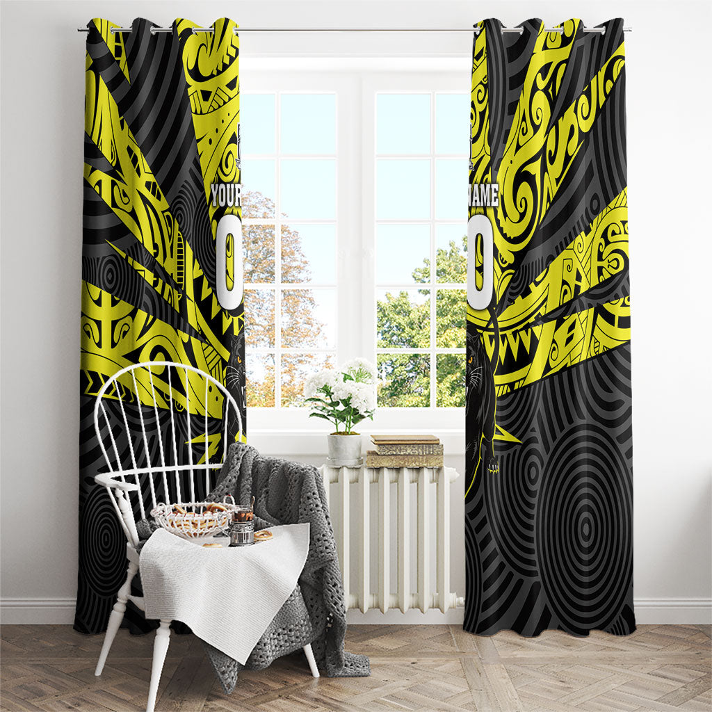 Custom Panthers Rugby 60th Anniversary Window Curtain Penrith Polynesian Tribal Pattern - Traditional Tattoo