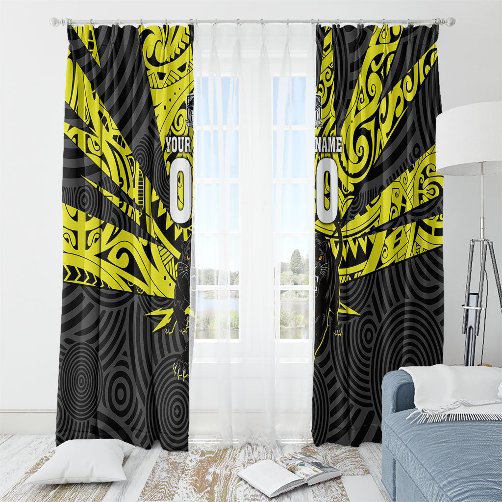 Custom Panthers Rugby 60th Anniversary Window Curtain Penrith Polynesian Tribal Pattern - Traditional Tattoo