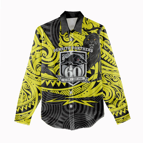 Custom Panthers Rugby 60th Anniversary Women Casual Shirt Penrith Polynesian Tribal Pattern - Traditional Tattoo
