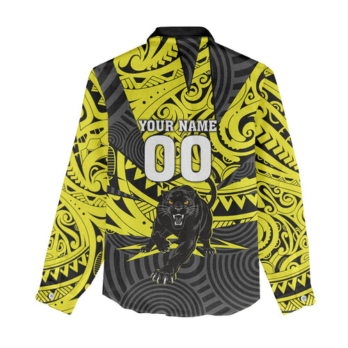 Custom Panthers Rugby 60th Anniversary Women Casual Shirt Penrith Polynesian Tribal Pattern - Traditional Tattoo