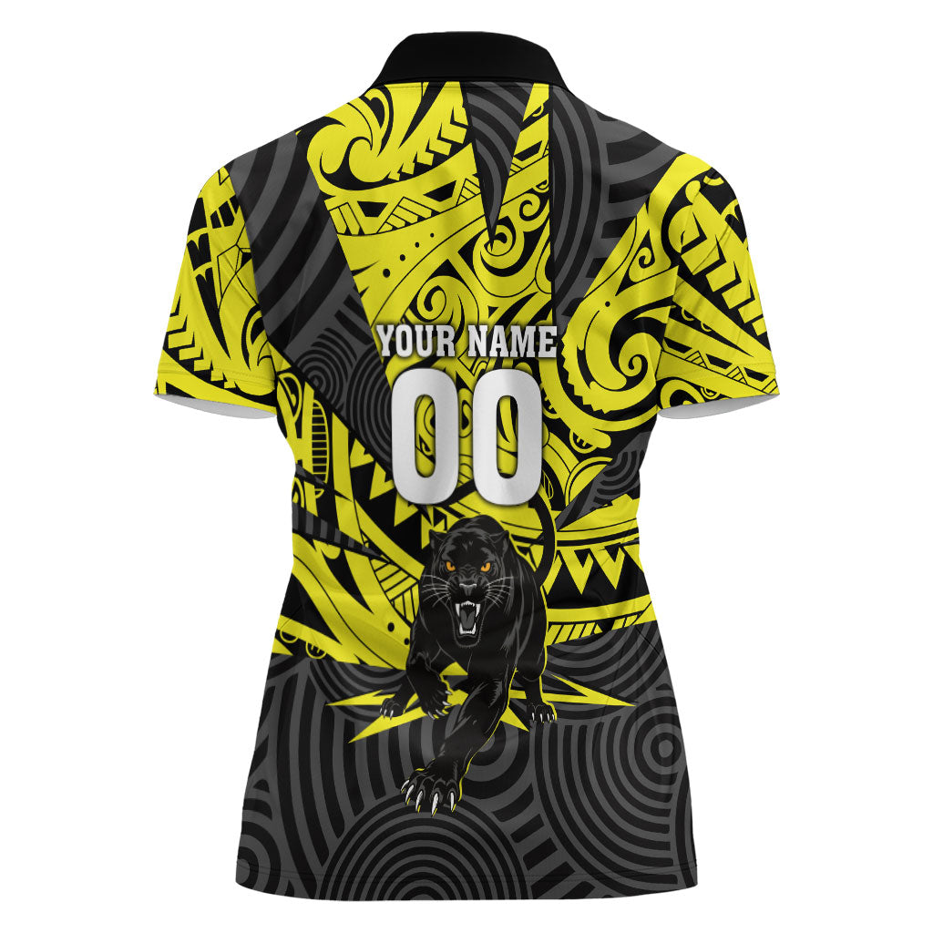 Custom Panthers Rugby 60th Anniversary Women Polo Shirt Penrith Polynesian Tribal Pattern - Traditional Tattoo