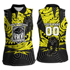 Custom Panthers Rugby 60th Anniversary Women Sleeveless Polo Shirt Penrith Polynesian Tribal Pattern - Traditional Tattoo