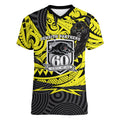 Custom Panthers Rugby 60th Anniversary Women V-Neck T-Shirt Penrith Polynesian Tribal Pattern - Traditional Tattoo