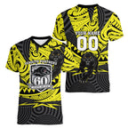 Custom Panthers Rugby 60th Anniversary Women V-Neck T-Shirt Penrith Polynesian Tribal Pattern - Traditional Tattoo