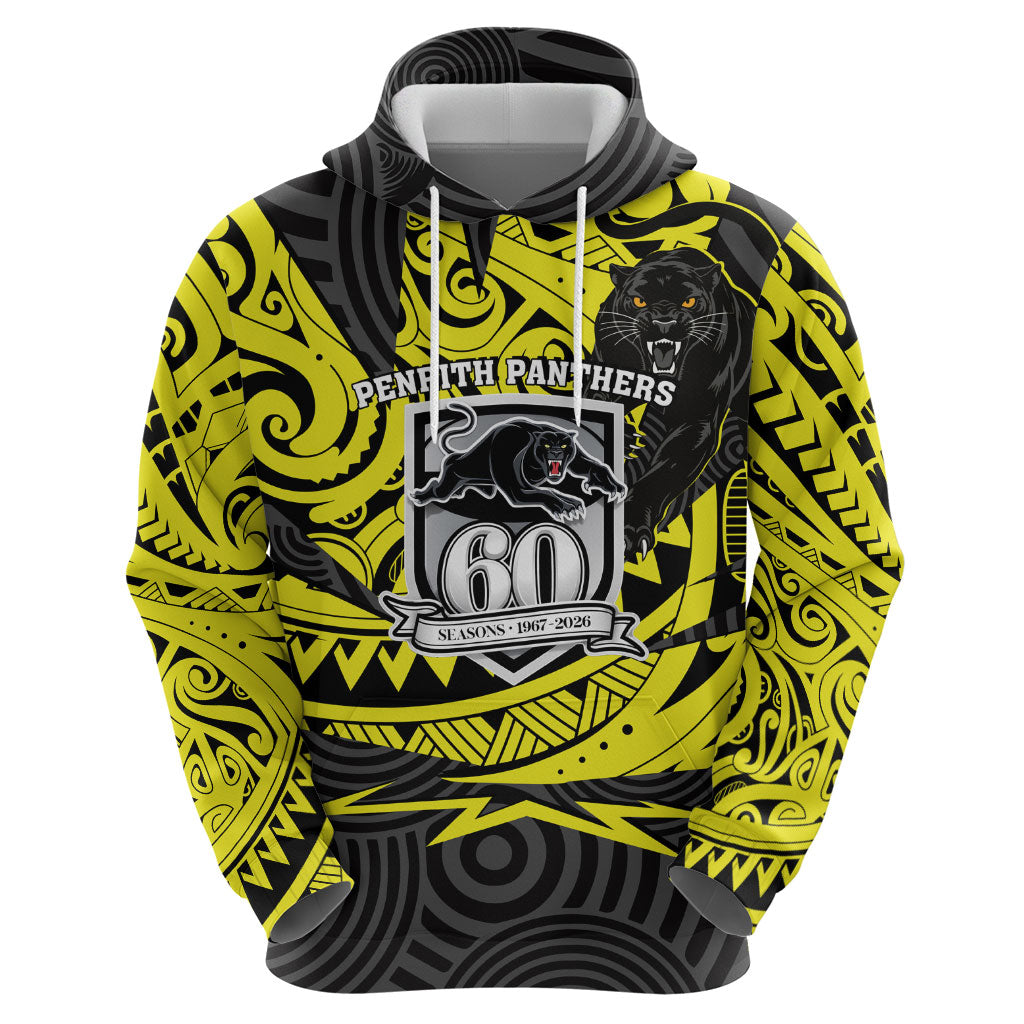 Custom Panthers Rugby 60th Anniversary Zip Hoodie Penrith Polynesian Tribal Pattern - Traditional Tattoo