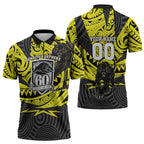 Custom Panthers Rugby 60th Anniversary Zipper Polo Shirt Penrith Polynesian Tribal Pattern - Traditional Tattoo