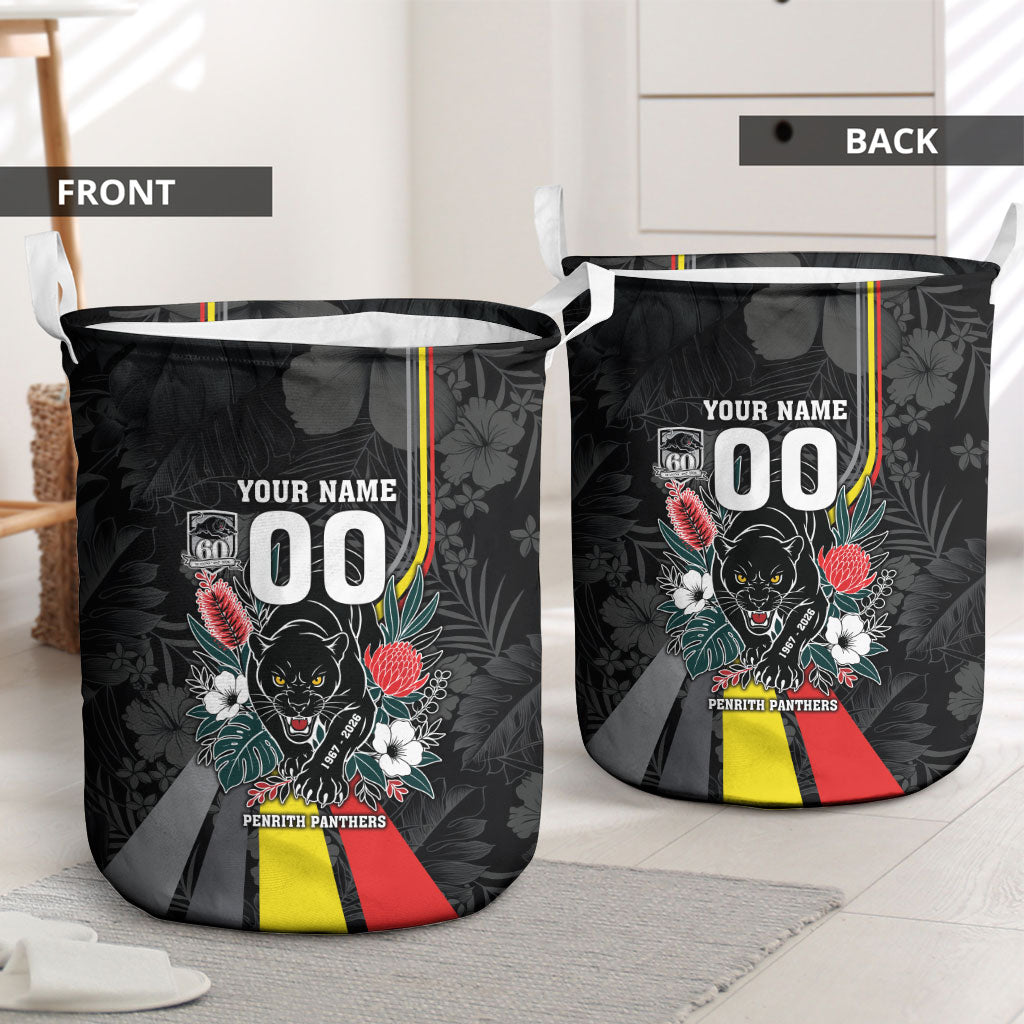 Penrith Panthers 60th Anniversary Custom Laundry Basket Native Australian Protea And Hibiscus Tropical Floral