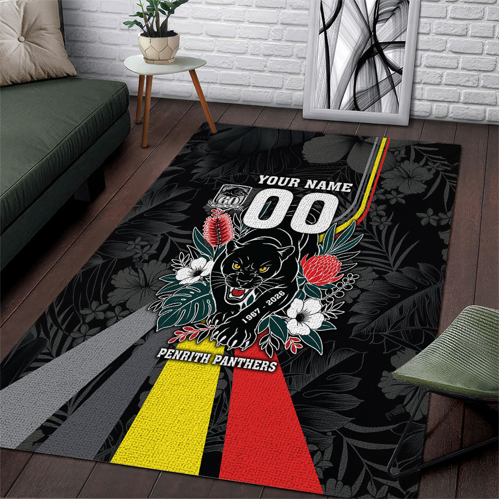Penrith Panthers 60th Anniversary Custom Area Rug Native Australian Protea And Hibiscus Tropical Floral