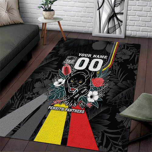 Penrith Panthers 60th Anniversary Custom Area Rug Native Australian Protea And Hibiscus Tropical Floral