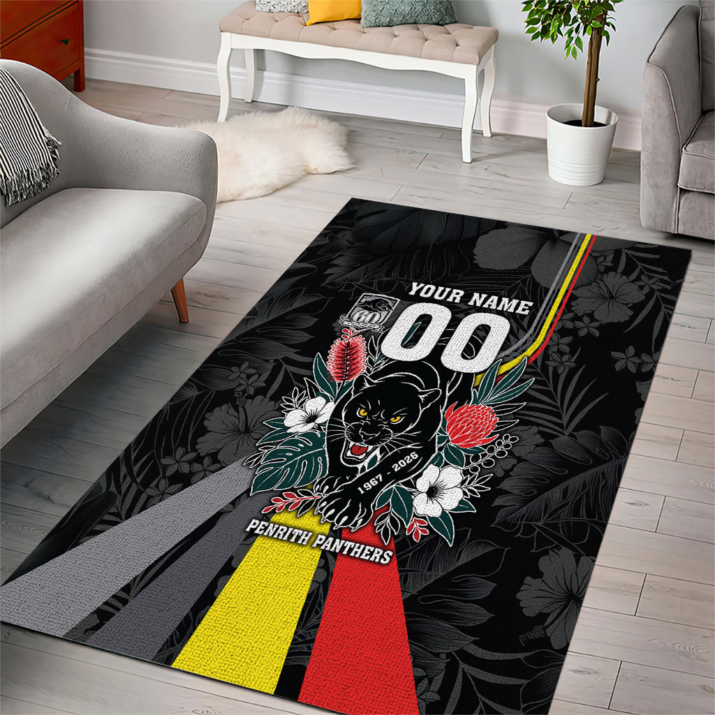 Penrith Panthers 60th Anniversary Custom Area Rug Native Australian Protea And Hibiscus Tropical Floral