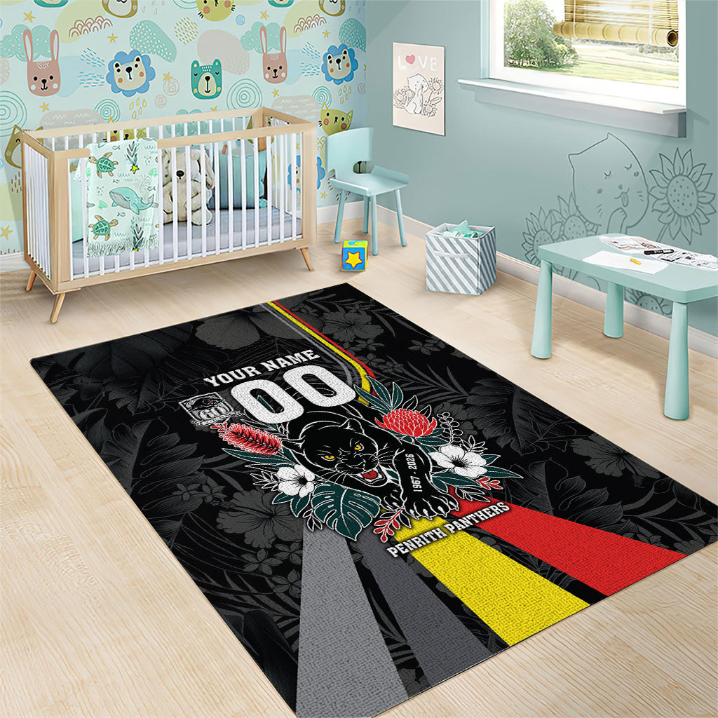 Penrith Panthers 60th Anniversary Custom Area Rug Native Australian Protea And Hibiscus Tropical Floral