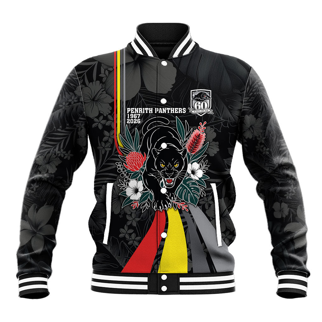 Penrith Panthers 60th Anniversary Custom Baseball Jacket Native Australian Protea And Hibiscus Tropical Floral