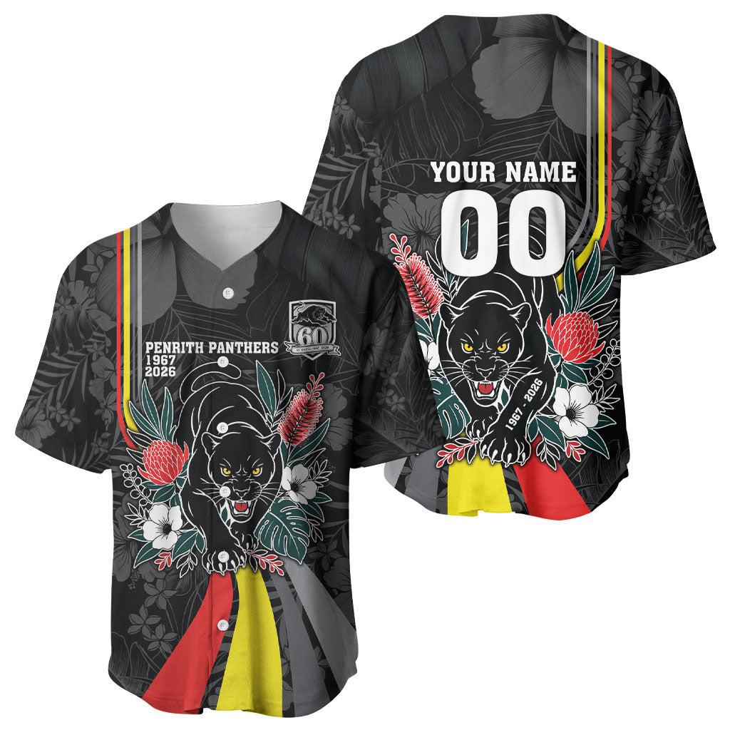 Penrith Panthers 60th Anniversary Custom Baseball Jersey Native Australian Protea And Hibiscus Tropical Floral