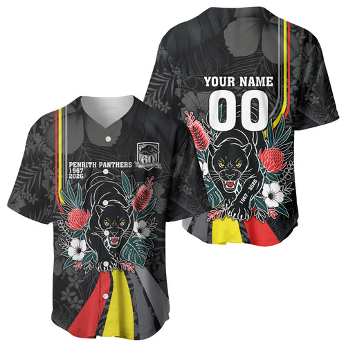 Penrith Panthers 60th Anniversary Custom Baseball Jersey Native Australian Protea And Hibiscus Tropical Floral