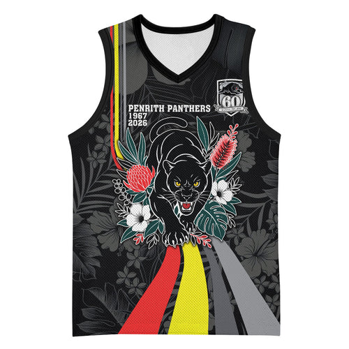 Penrith Panthers 60th Anniversary Custom Basketball Jersey Native Australian Protea And Hibiscus Tropical Floral
