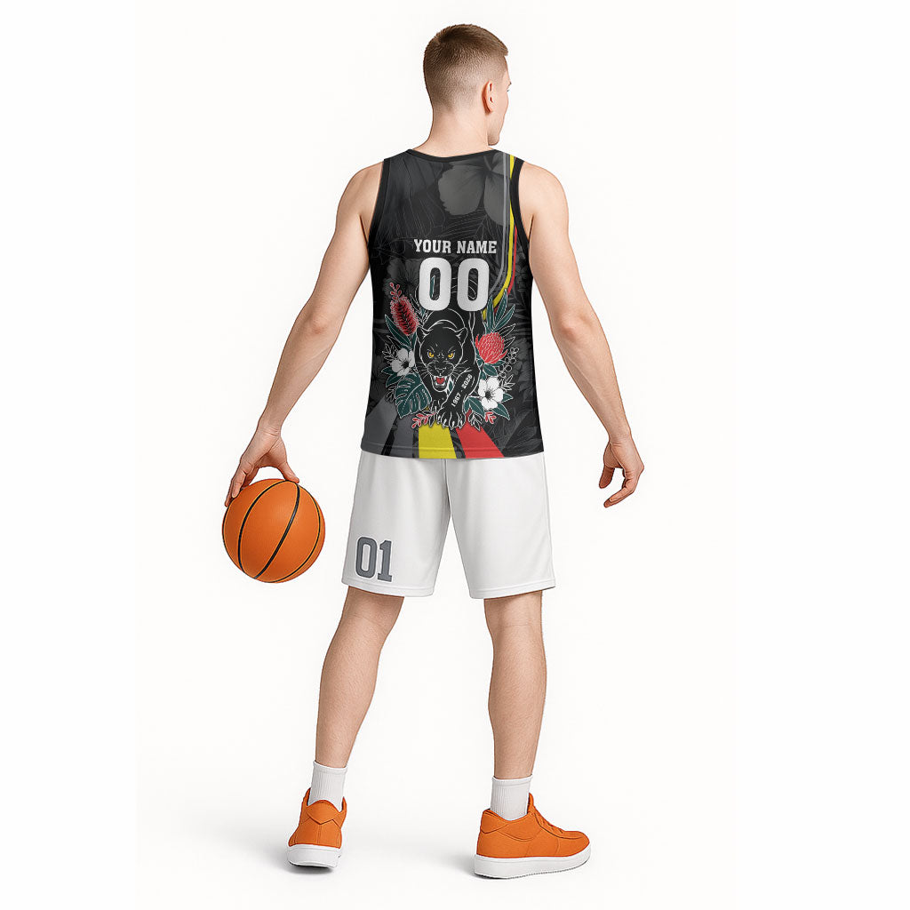 Penrith Panthers 60th Anniversary Custom Basketball Jersey Native Australian Protea And Hibiscus Tropical Floral