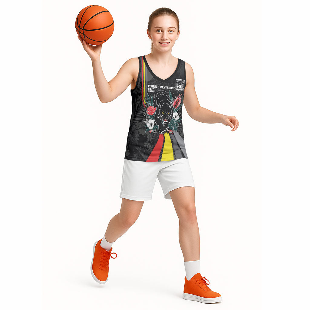 Penrith Panthers 60th Anniversary Custom Basketball Jersey Native Australian Protea And Hibiscus Tropical Floral