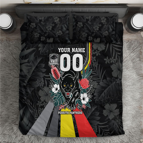 Penrith Panthers 60th Anniversary Custom Bedding Set Native Australian Protea And Hibiscus Tropical Floral