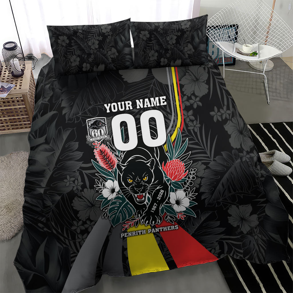 Penrith Panthers 60th Anniversary Custom Bedding Set Native Australian Protea And Hibiscus Tropical Floral
