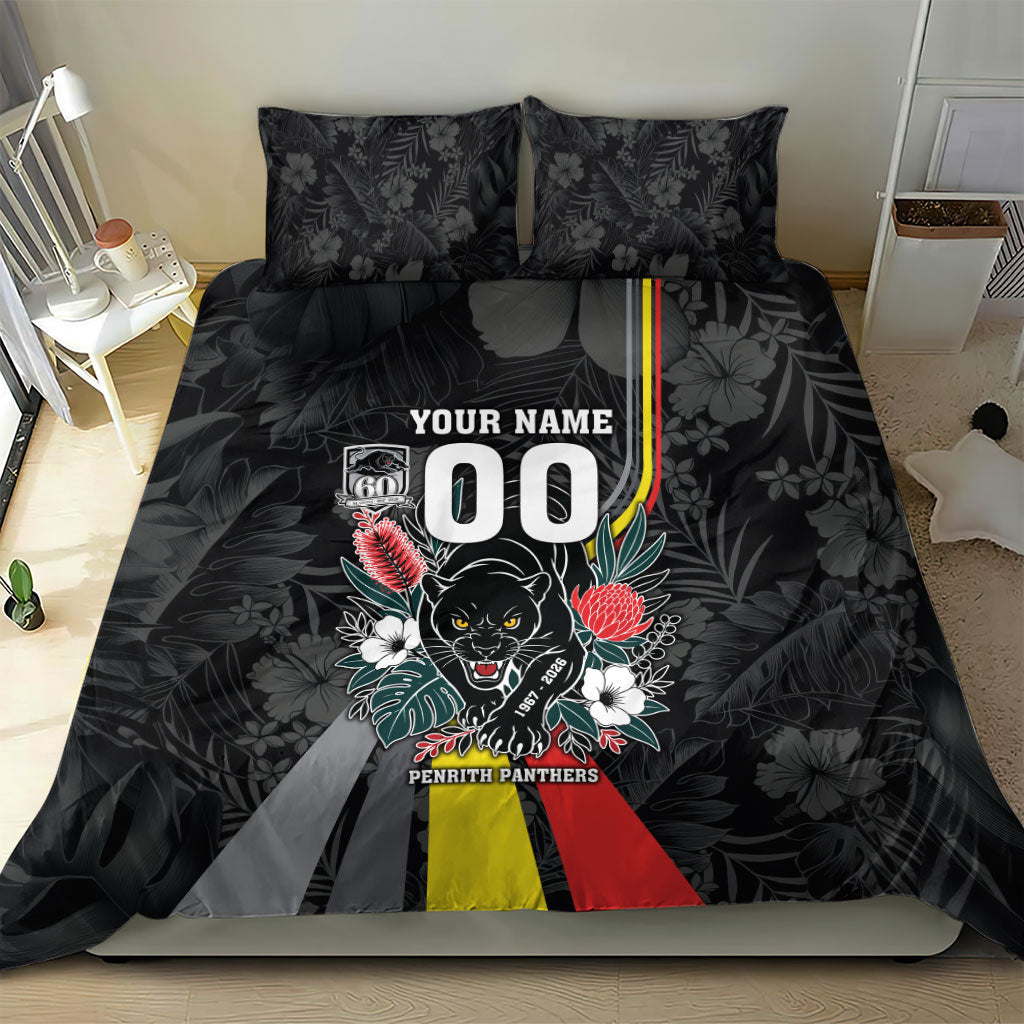 Penrith Panthers 60th Anniversary Custom Bedding Set Native Australian Protea And Hibiscus Tropical Floral